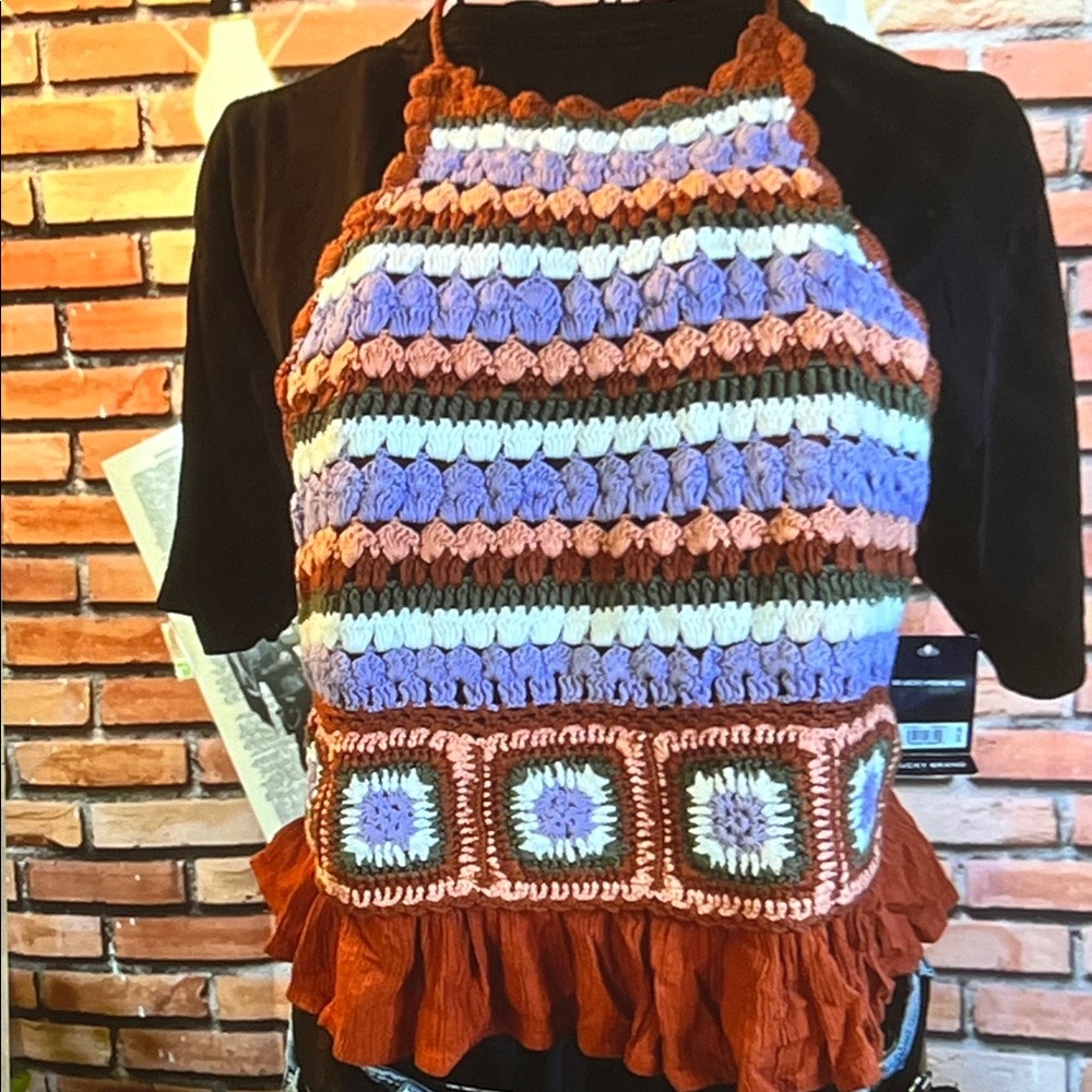 🎽 Lucky Brand Crochet Halter Top – Cinnamon – Sz Large NWT / O
